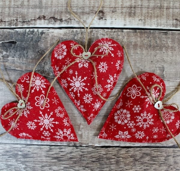 Set of 3 Christmas Lavender Filled Heart Decorations