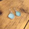 Handmade Welsh Steel Blue Sea Glass and Silver Dangle Earrings 