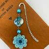 Flower bookmark in green with upcycled beads