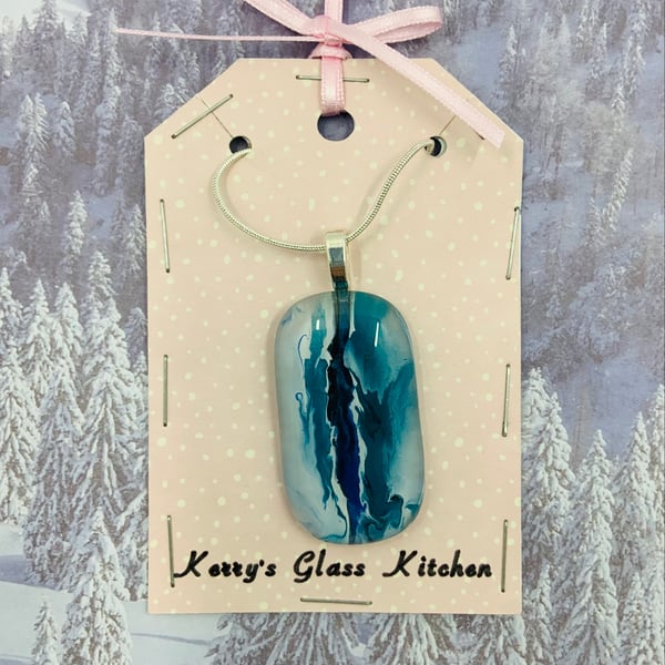 Hand painted Fused Glass pendant.