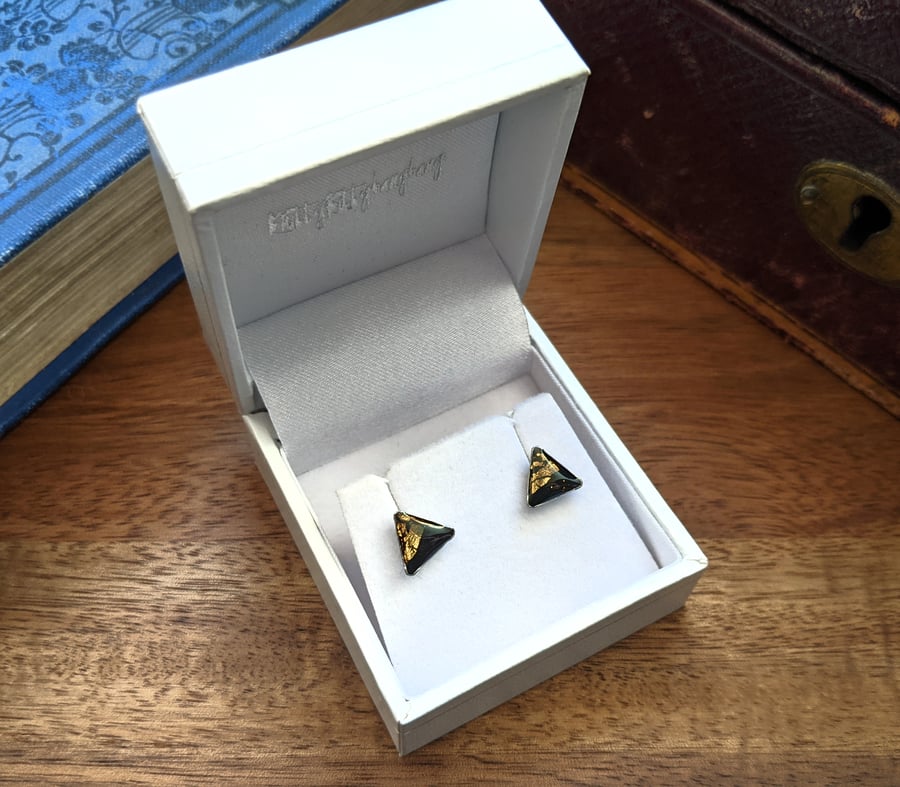 Black and gold geometric stud earrings