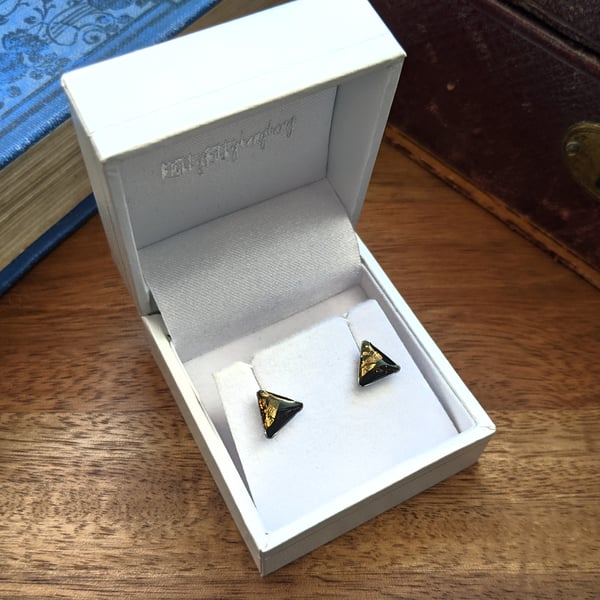 Black and gold geometric stud earrings