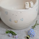 Handmade Tealight with Owl Bird Couple, Hearts & birdprints. Wedding Gift