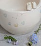 Handmade Tealight with Owl Bird Couple, Hearts & birdprints. Wedding Gift