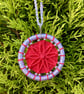 Christmas Decoration, Dorset Button, Red, Silver, Beads, Handmade - Image 1