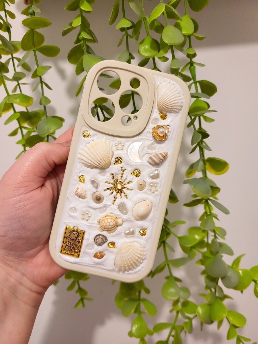 "PRETTY POLLY"  PHONE CASE, HANDMADE WITH TRINKETS & SEASHELLS FROM CORNWALL