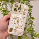 "PRETTY POLLY"  PHONE CASE, HANDMADE WITH TRINKETS & SEASHELLS FROM CORNWALL
