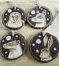 Four pyrography British wildlife wood slice hanging decorations