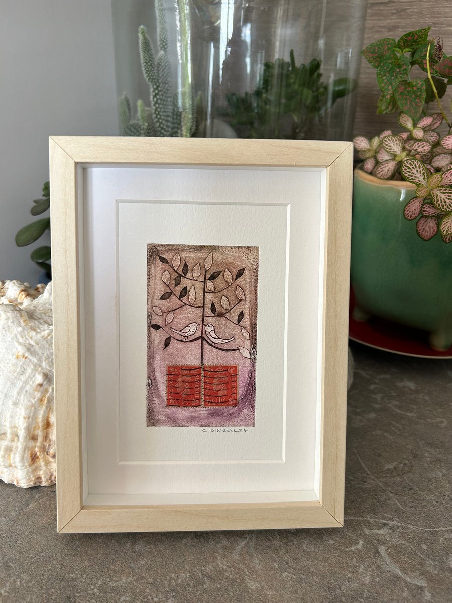 Tree in a Stamp Plant Pot nr 4 - Collagraph Print - Made in Yorkshire