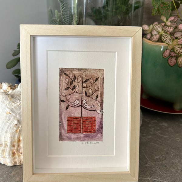 Tree in a Stamp Plant Pot nr 4 - Collagraph Print - Made in Yorkshire