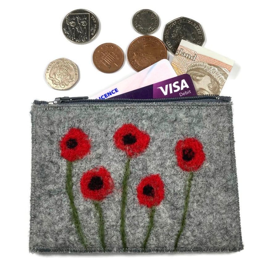 Felted purse with 5 poppies