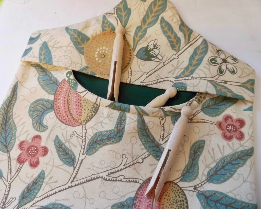 SOLD  Peg bag in cream fruit and leaves print