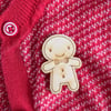 Happy Wooden Cookie Brooch - Kawaii Gingerbread Man