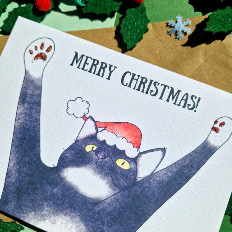 Cat Christmas Card, Tuxedo Cat Lover Christmas Card Merry Christmas from the Cat