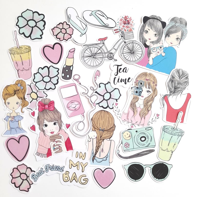 Cute doodle girl die cuts, ephemera card topper embellishments