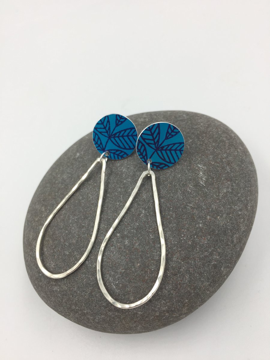 Turquoise leaf studs with silver wire drop