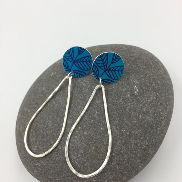 Turquoise leaf studs with silver wire drop