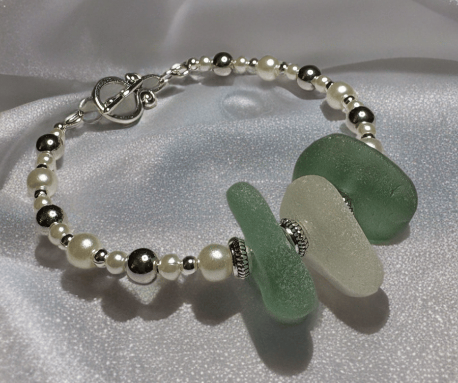 Sea glass silver bracelet 