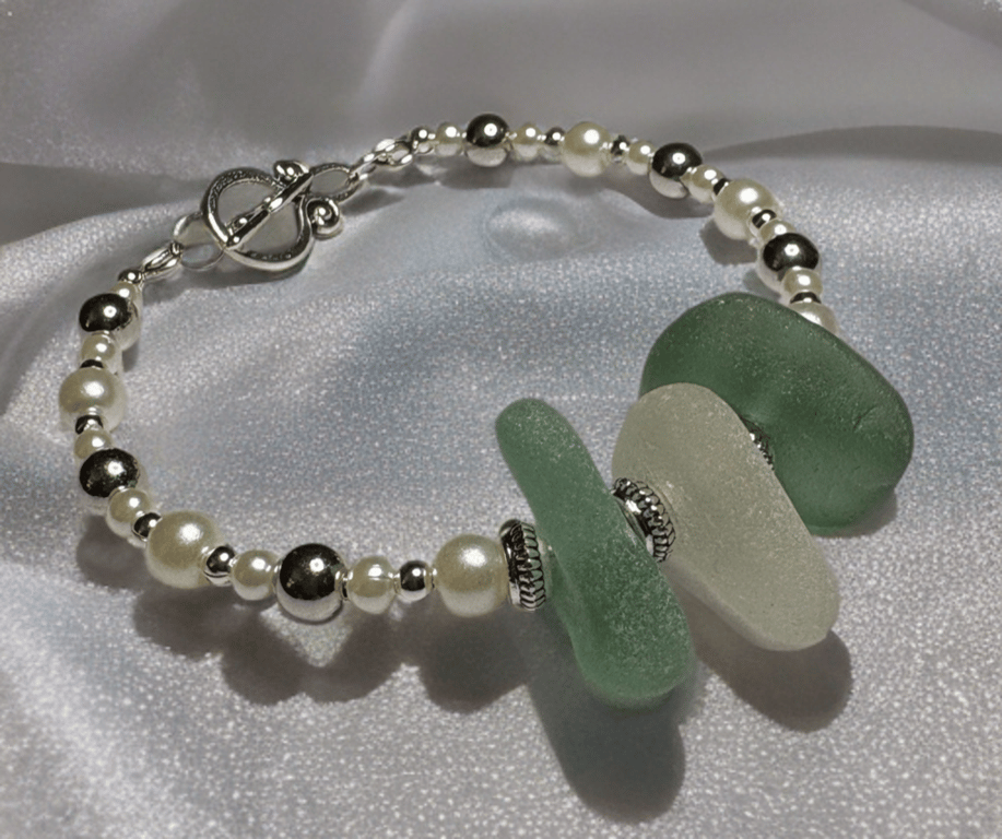 Sea glass silver bracelet 