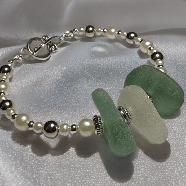 Sea glass silver bracelet 