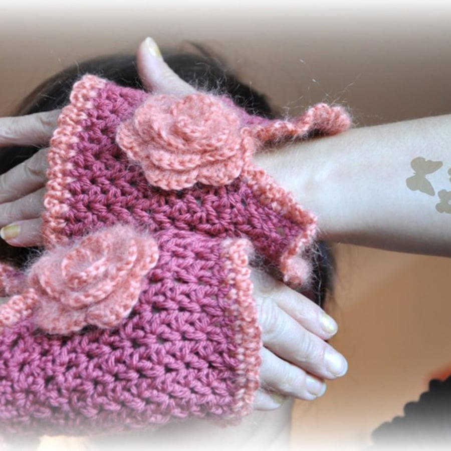 Victorian Inspired Fingerless Mittens in Candy Floss Color