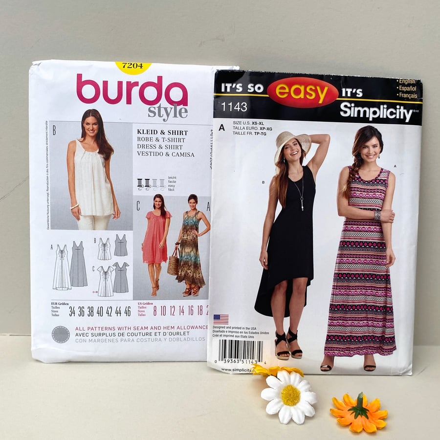 2 x sewing patterns, ladies dresses and tops commercial paper patterns 