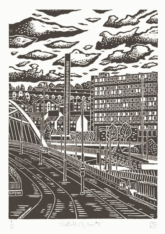 Sheffield City View No.8 A3 screen print (warm grey)