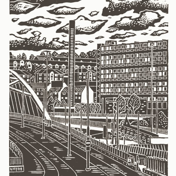 Sheffield City View No.8 A3 screen print (warm grey)