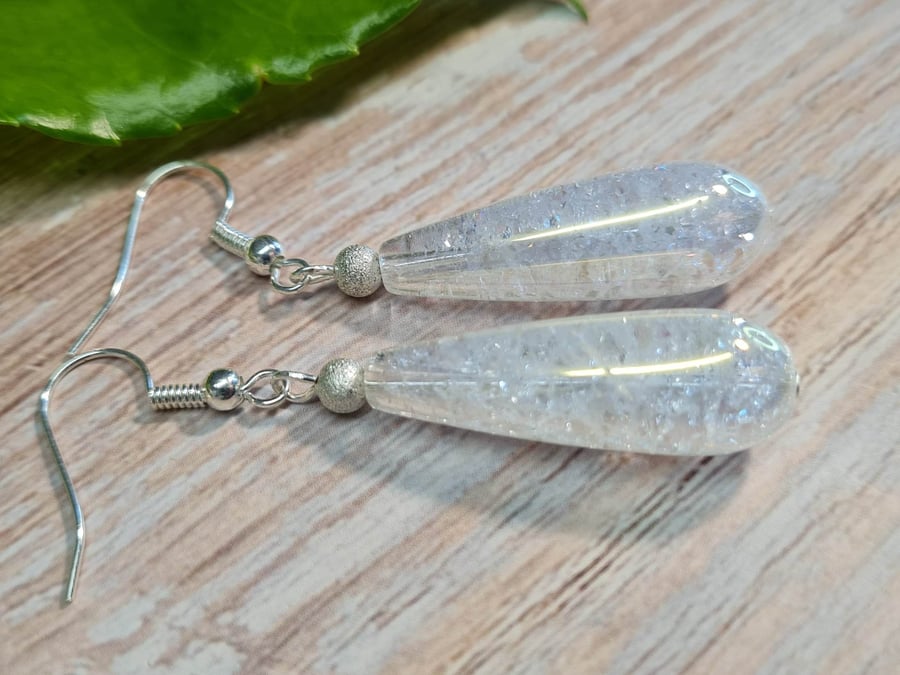 Seconds Sunday - Aura Quartz teardrop Drop Earrings Silver Plated 