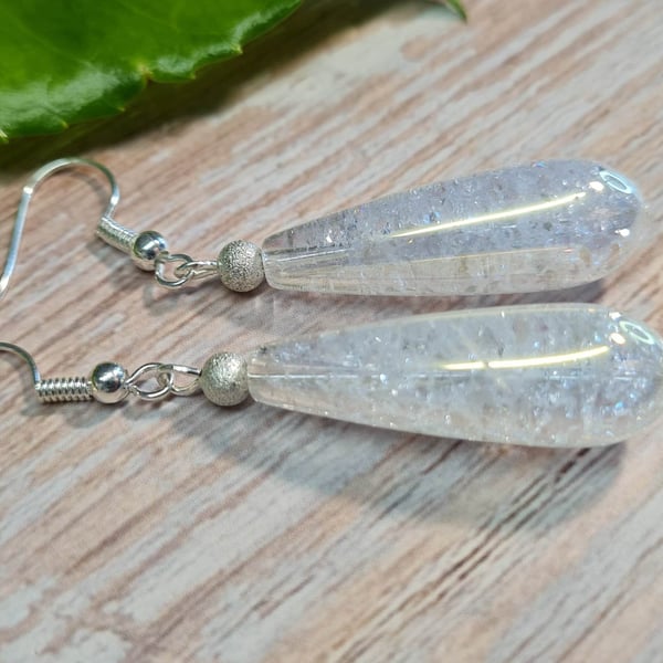 Seconds Sunday - Aura Quartz teardrop Drop Earrings Silver Plated 