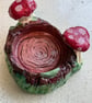 Handmade clay tree stump and mushroom tea light holder - Image 2