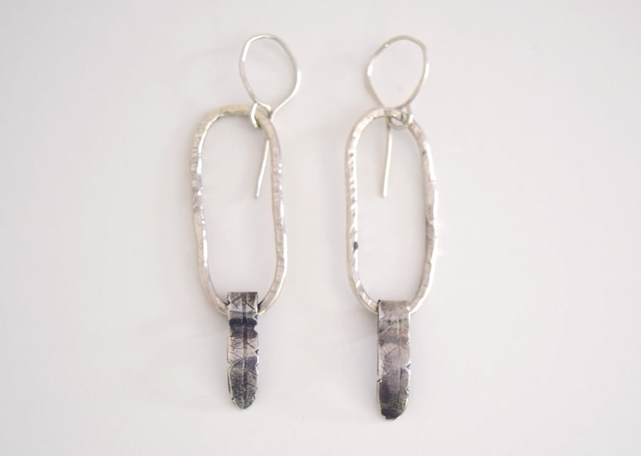 Sterling Silver Fetter Link with Textured Hoop Drop Earrings by MidasTouch Jewel