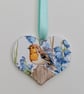 Robin and bluebells decoration, decoupaged wooden heart, gift for a bird lover  - Image 2