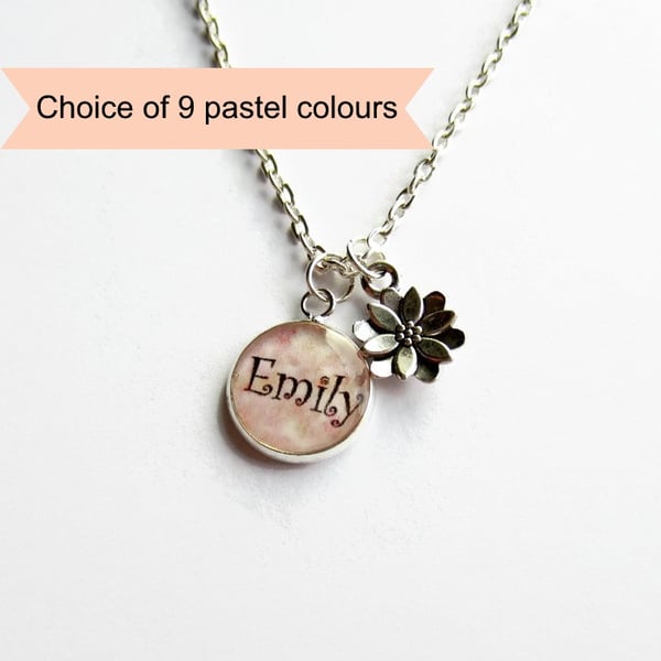Personalised Flower Charm Necklace - Girls Name Necklace