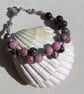 Pink & Black Rhodonite Gemstone Chakra Beaded Bracelet "Tranquil Rose" - Image 2