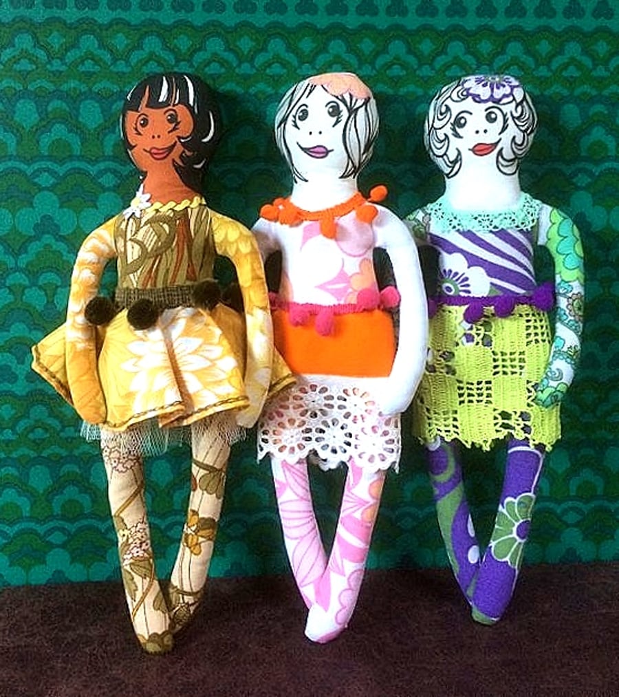 Retro Girls  -  lovely ladies made from vintage and reclaimed fabric 