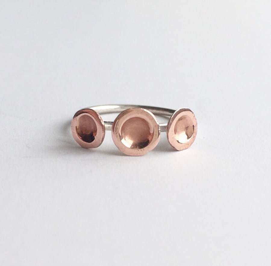 Tri dot sterling silver and brass ring