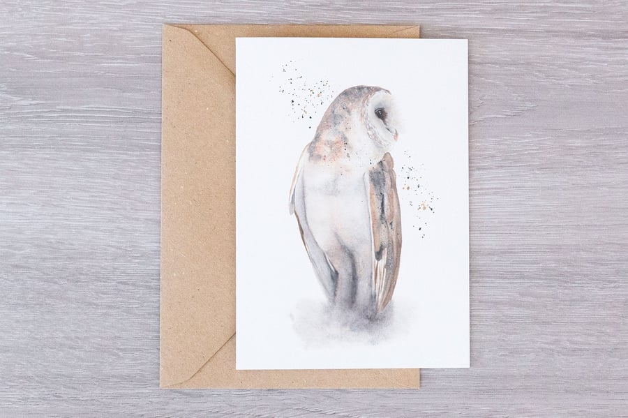 Barn Owl Greeting Card. A beautiful watercolour barn owl card.