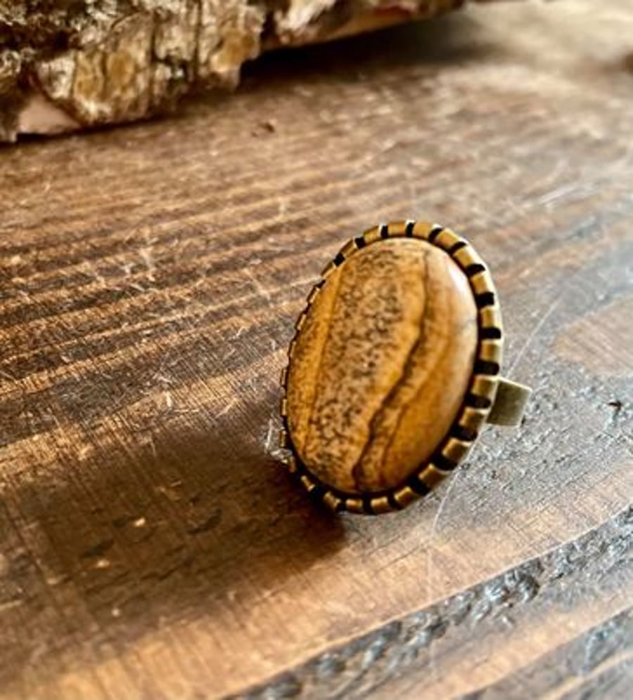 Adjustable Earth Stone Statement Ring Large Antique Copper detail 