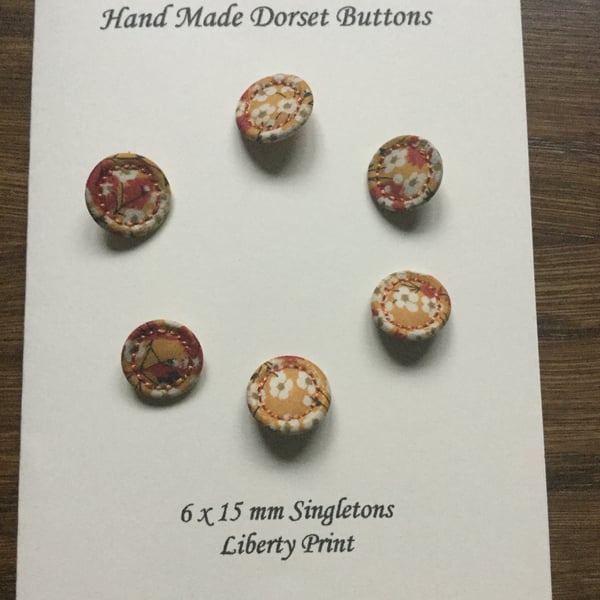 Set of 6,15 mm, Traditional Dorset Singleton Buttons, S8