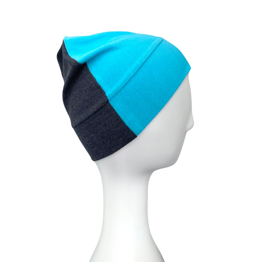 Blue Cotton Beanie Cap for Women Alopecia Hair Loss Beanie Hat