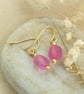 18k gold plated french hook earrings with faux sea glass beads hot pink