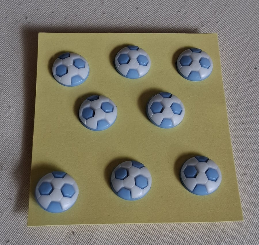 8 PALE BLUE FOOTBALL BUTTONS
