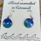 Hand enamelled sea earrings on sterling silver ear hooks 