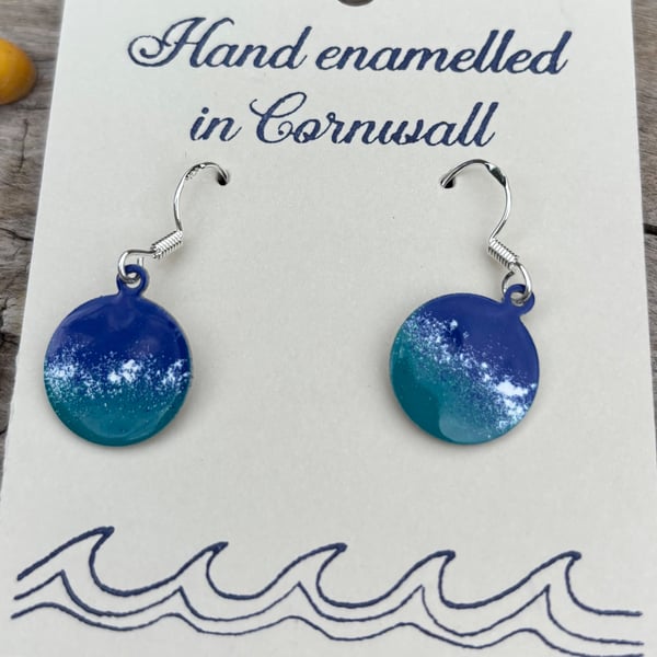 Hand enamelled sea earrings on sterling silver ear hooks 