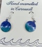 Hand enamelled sea earrings on sterling silver ear hooks 