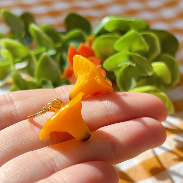 Chanterelle Mushroom Earrings, Yellow Orange, Polymer Clay, Handmade UK