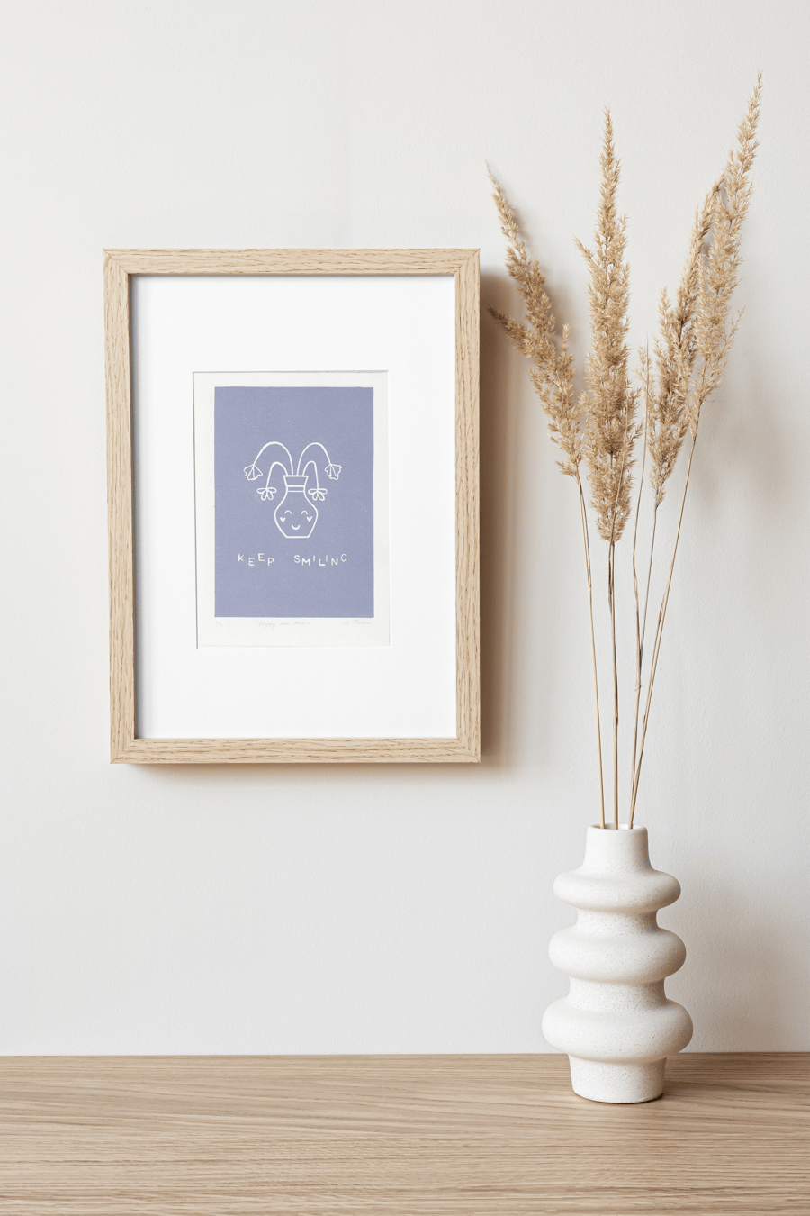 Happy Vase A5 lino print