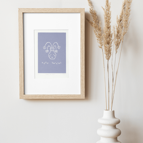 Happy Vase A5 lino print