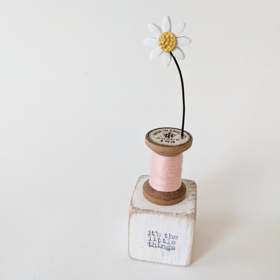 Clay Daisy on a Teeny Vintage Bobbin 'it's the little things'